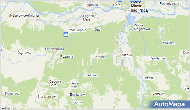 mapa Prosna gmina Nowe Miasto nad Pilicą, Prosna gmina Nowe Miasto nad Pilicą na mapie Targeo