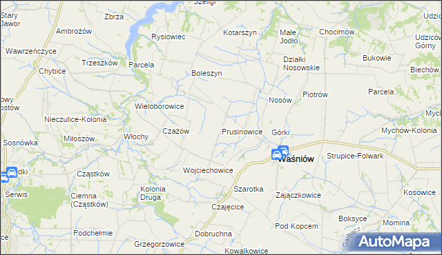 mapa Prusinowice gmina Waśniów, Prusinowice gmina Waśniów na mapie Targeo