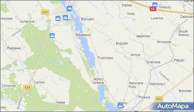 mapa Prusinowo gmina Kórnik, Prusinowo gmina Kórnik na mapie Targeo