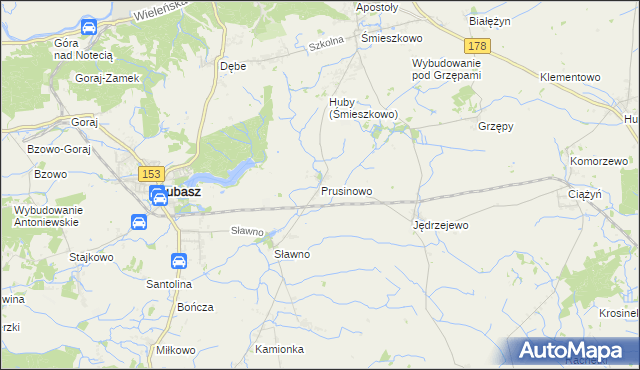 mapa Prusinowo gmina Lubasz, Prusinowo gmina Lubasz na mapie Targeo