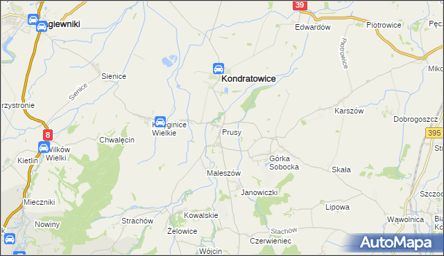 mapa Prusy gmina Kondratowice, Prusy gmina Kondratowice na mapie Targeo