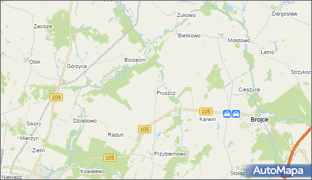 mapa Pruszcz gmina Brojce, Pruszcz gmina Brojce na mapie Targeo