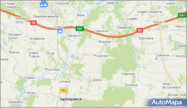 mapa Pruszków gmina Sędziejowice, Pruszków gmina Sędziejowice na mapie Targeo