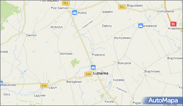 mapa Przeczno gmina Łubianka, Przeczno gmina Łubianka na mapie Targeo