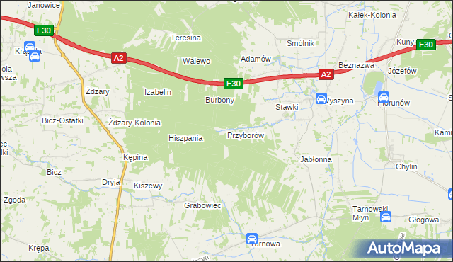 mapa Przyborów gmina Władysławów, Przyborów gmina Władysławów na mapie Targeo