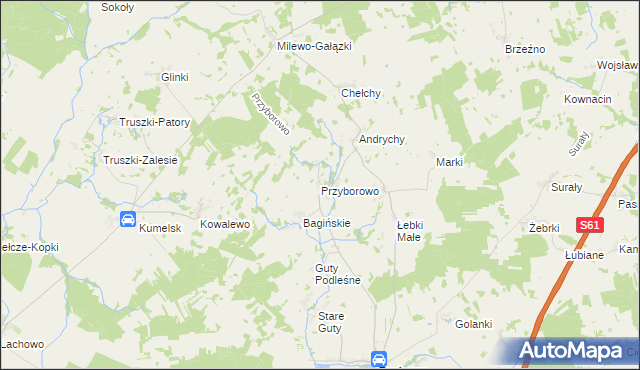 mapa Przyborowo gmina Grabowo, Przyborowo gmina Grabowo na mapie Targeo