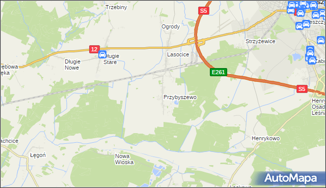 mapa Przybyszewo gmina Święciechowa, Przybyszewo gmina Święciechowa na mapie Targeo