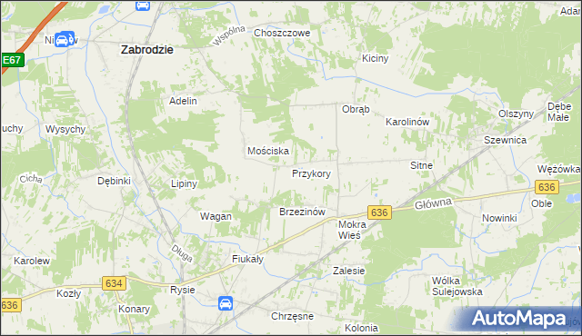 mapa Przykory gmina Zabrodzie, Przykory gmina Zabrodzie na mapie Targeo