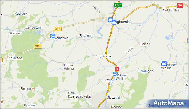 mapa Przystronie gmina Łagiewniki, Przystronie gmina Łagiewniki na mapie Targeo