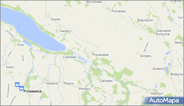 mapa Przywodzie gmina Przelewice, Przywodzie gmina Przelewice na mapie Targeo