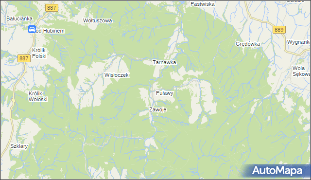 mapa Puławy gmina Rymanów, Puławy gmina Rymanów na mapie Targeo