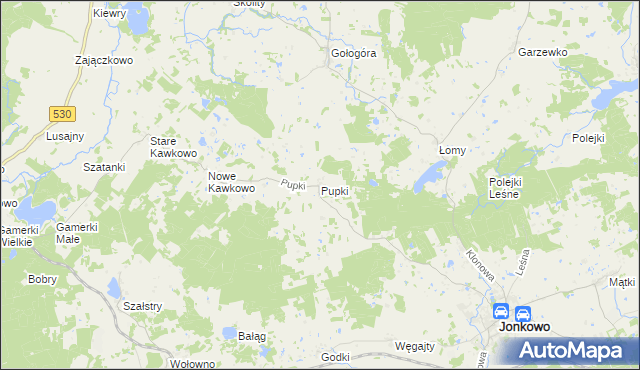 mapa Pupki gmina Jonkowo, Pupki gmina Jonkowo na mapie Targeo