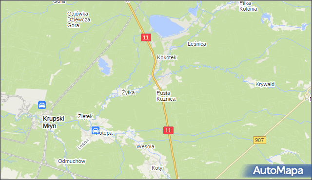 mapa Pusta Kuźnica, Pusta Kuźnica na mapie Targeo