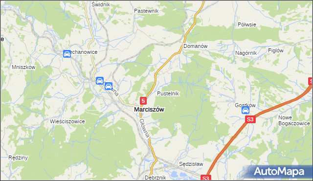 mapa Pustelnik gmina Marciszów, Pustelnik gmina Marciszów na mapie Targeo