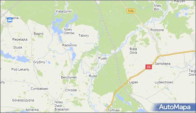 mapa Pustki gmina Nowe Miasto Lubawskie, Pustki gmina Nowe Miasto Lubawskie na mapie Targeo