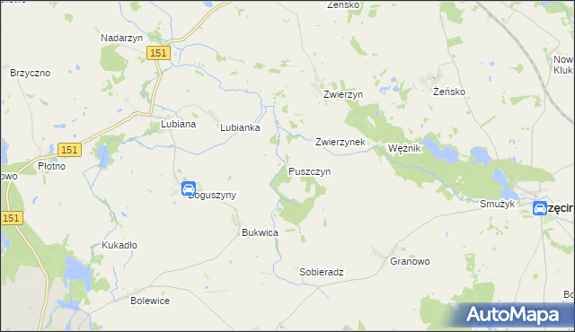 mapa Puszczyn gmina Pełczyce, Puszczyn gmina Pełczyce na mapie Targeo