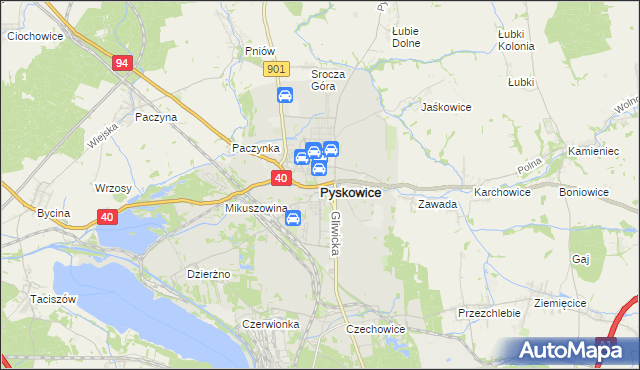 mapa Pyskowice powiat gliwicki, Pyskowice powiat gliwicki na mapie Targeo