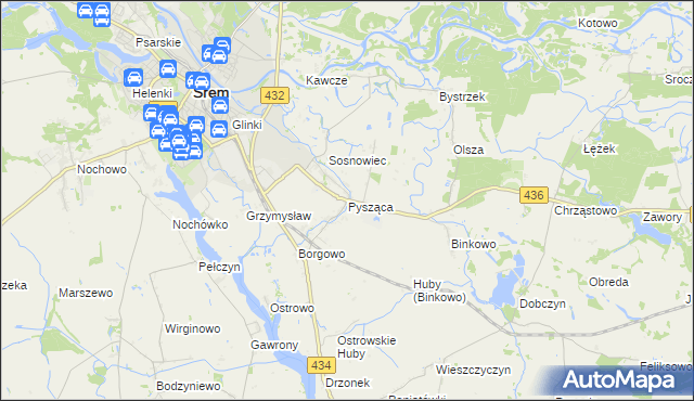 mapa Pysząca gmina Śrem, Pysząca gmina Śrem na mapie Targeo