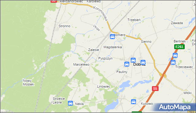 mapa Pyszczyn gmina Dobrcz, Pyszczyn gmina Dobrcz na mapie Targeo