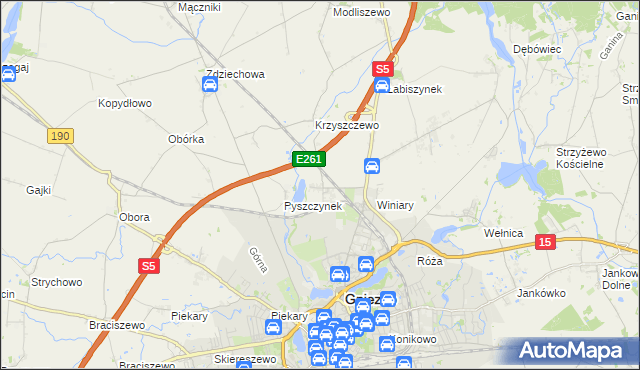 mapa Pyszczyn gmina Gniezno, Pyszczyn gmina Gniezno na mapie Targeo