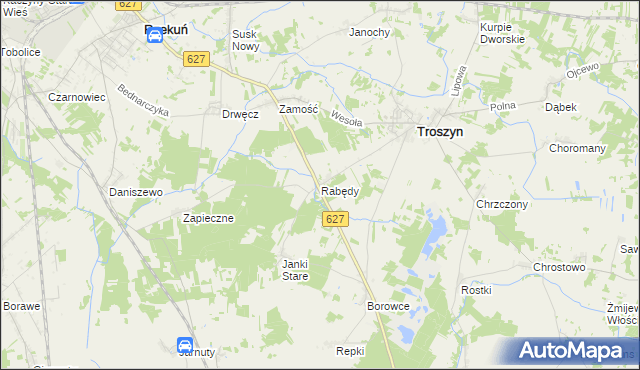 mapa Rabędy gmina Troszyn, Rabędy gmina Troszyn na mapie Targeo