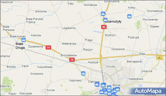 mapa Raczyn gmina Czarnożyły, Raczyn gmina Czarnożyły na mapie Targeo