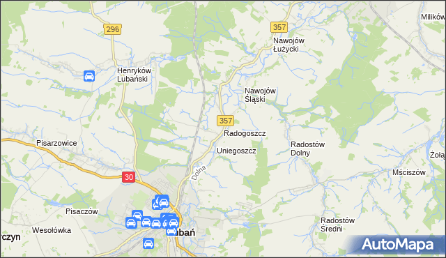 mapa Radogoszcz gmina Lubań, Radogoszcz gmina Lubań na mapie Targeo