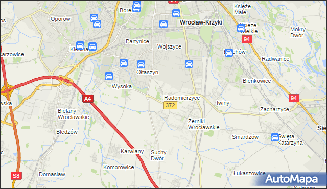 mapa Radomierzyce gmina Siechnice, Radomierzyce gmina Siechnice na mapie Targeo