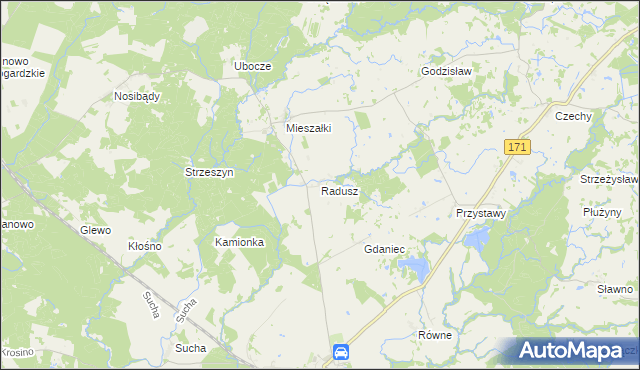 mapa Radusz gmina Grzmiąca, Radusz gmina Grzmiąca na mapie Targeo
