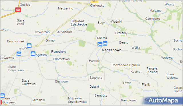 mapa Radzanowo-Lasocin, Radzanowo-Lasocin na mapie Targeo