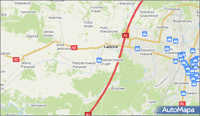 mapa Radziechowice Drugie, Radziechowice Drugie na mapie Targeo