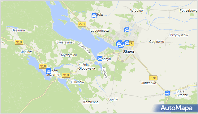 mapa Radzyń gmina Sława, Radzyń gmina Sława na mapie Targeo