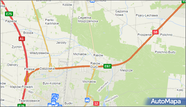 mapa Raków gmina Moszczenica, Raków gmina Moszczenica na mapie Targeo