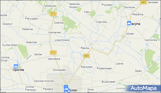 mapa Raków gmina Pacyna, Raków gmina Pacyna na mapie Targeo