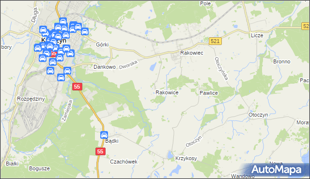 mapa Rakowice gmina Kwidzyn, Rakowice gmina Kwidzyn na mapie Targeo