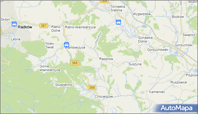 mapa Raszków gmina Radków, Raszków gmina Radków na mapie Targeo