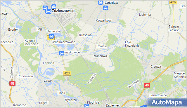 mapa Raszowa gmina Leśnica, Raszowa gmina Leśnica na mapie Targeo