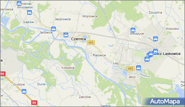 mapa Ratowice gmina Czernica, Ratowice gmina Czernica na mapie Targeo