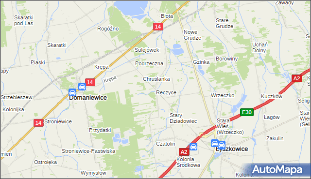 mapa Reczyce gmina Domaniewice, Reczyce gmina Domaniewice na mapie Targeo