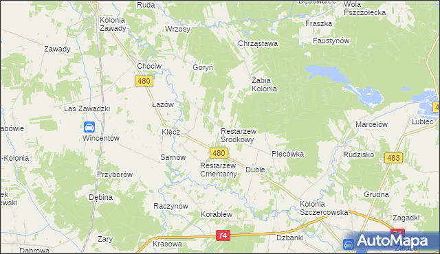 mapa Restarzew Środkowy, Restarzew Środkowy na mapie Targeo