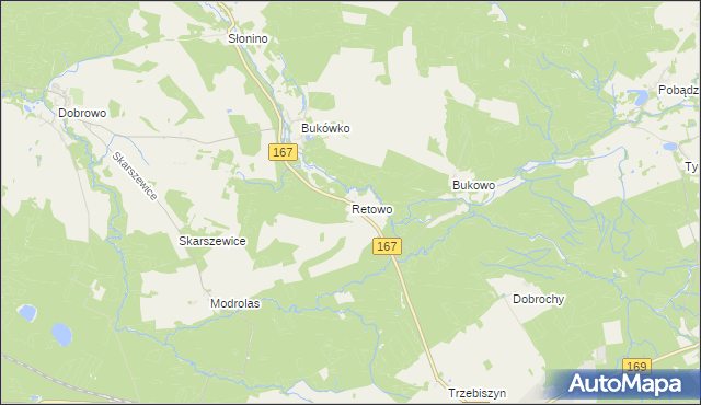 mapa Retowo gmina Tychowo, Retowo gmina Tychowo na mapie Targeo