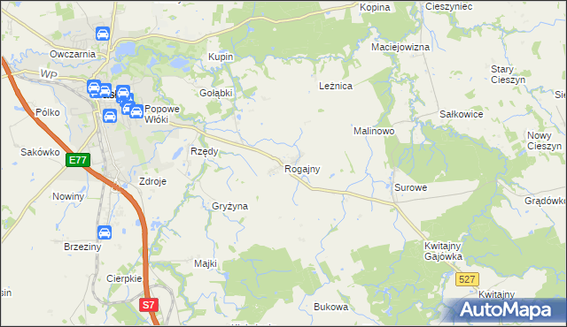 mapa Rogajny gmina Pasłęk, Rogajny gmina Pasłęk na mapie Targeo