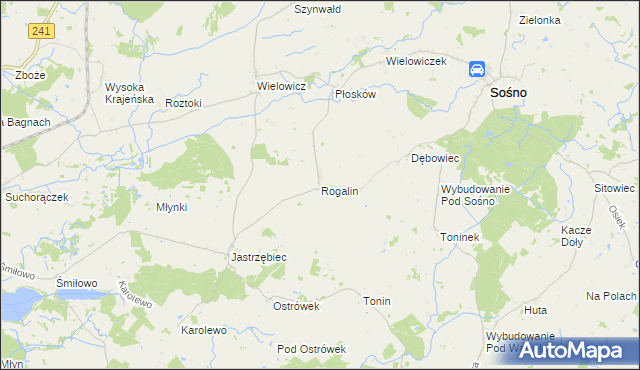 mapa Rogalin gmina Sośno, Rogalin gmina Sośno na mapie Targeo