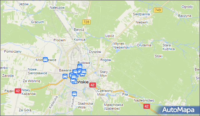 mapa Rogów gmina Końskie, Rogów gmina Końskie na mapie Targeo