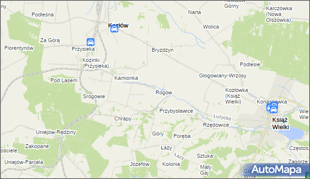 mapa Rogów gmina Kozłów, Rogów gmina Kozłów na mapie Targeo