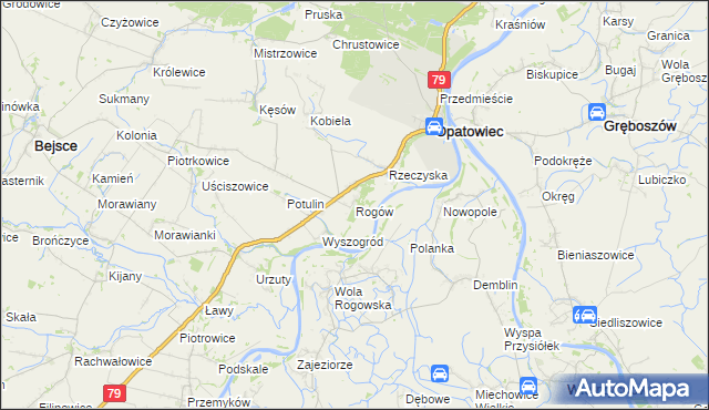 mapa Rogów gmina Opatowiec, Rogów gmina Opatowiec na mapie Targeo