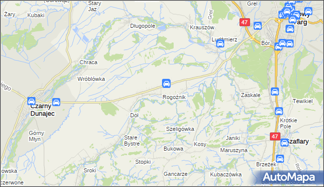 mapa Rogoźnik gmina Nowy Targ, Rogoźnik gmina Nowy Targ na mapie Targeo