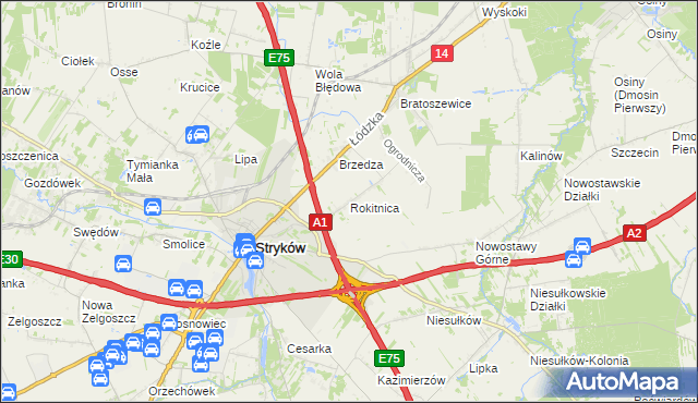 mapa Rokitnica gmina Stryków, Rokitnica gmina Stryków na mapie Targeo