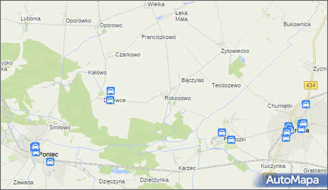 mapa Rokosowo gmina Poniec, Rokosowo gmina Poniec na mapie Targeo