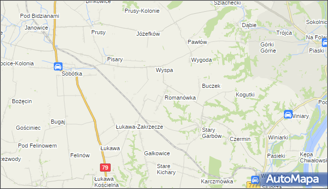 mapa Romanówka gmina Dwikozy, Romanówka gmina Dwikozy na mapie Targeo